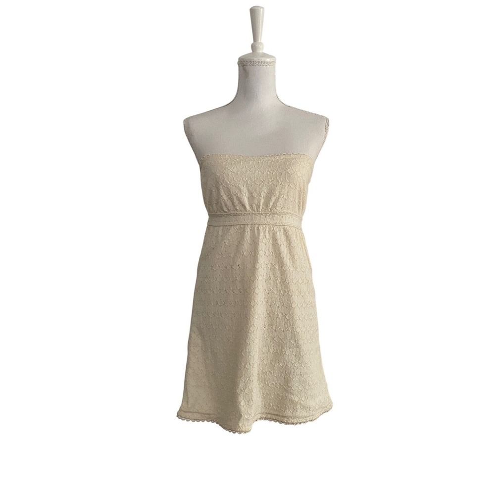 JUICY Cream Beach Strapless Floral Lace Empire Waist Mini Dress Wedding Guest